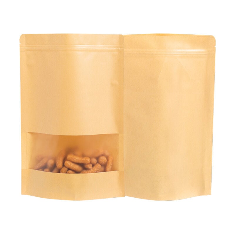 foto del prodotto sacchetti in carta kraft per alimenti, sacchetti per artigianato, sacchetti con chiusura lampo in carta kraft, imballaggi alimentari, adatti per