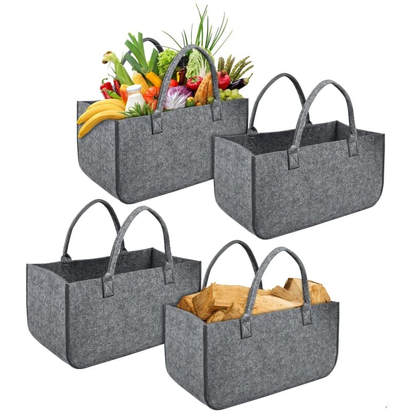 foto del prodotto sacchetti in feltro confezione da 4 per legna da ardere, cestino grande pieghevole, borsa shopper per giornali grigio chiaro naizy