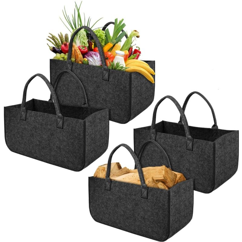 foto del prodotto sacchetti in feltro confezione da 4 sacchi per legna da ardere cestino per legna da ardere pieghevole in feltro grande borsa in feltro shopper per