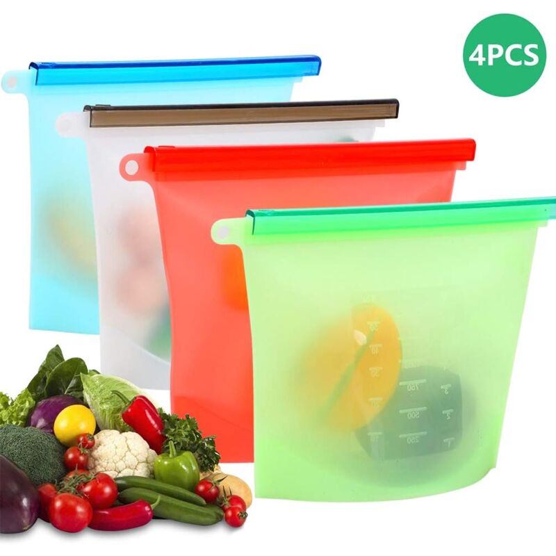 foto del prodotto sacchetti per alimenti in silicone riutilizzabili, sacchetti per la conservazione ermetici