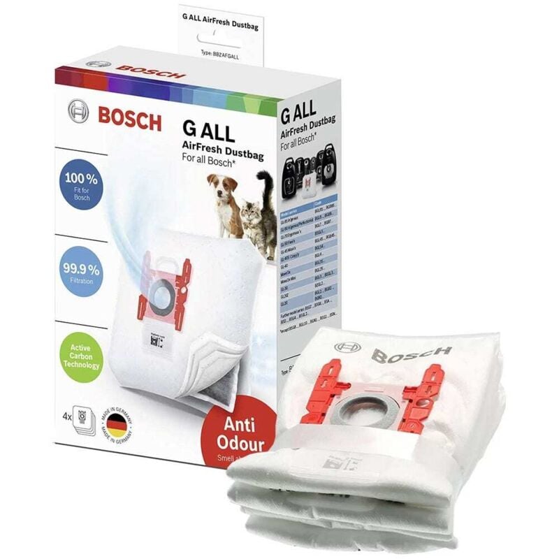 foto del prodotto sacchetti per aspirapolvere bosch tipo g all anti-odore bbzafgall (4 pz.)