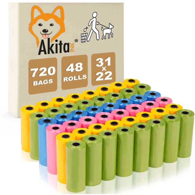 foto del prodotto sacchetti per cacca di cane akitaink 720 sacchetti, 48 rotoli da 15 sacchetti