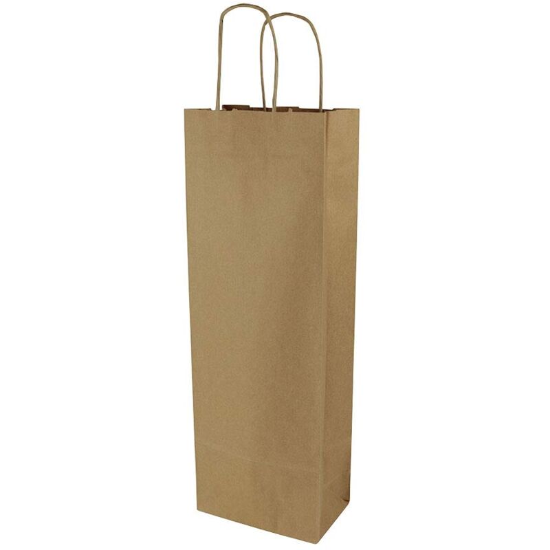 foto del prodotto sacchetti regalo per bottiglie, con manico, 14 x 8 x 40 cm, carta kraft, grammatura 100 g m2, per bottiglie di vino, sacchetti regalo di vino,
