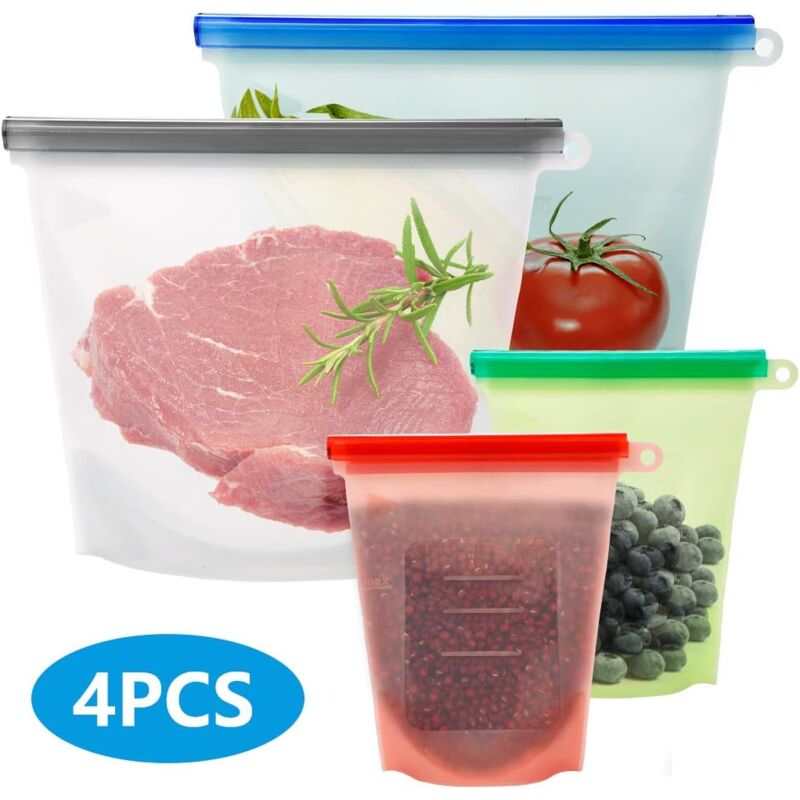 foto del prodotto sacchetti riutilizzabili in silicone per alimenti, sacchetti per cucinare in silicone, sacchetti per la conservazione in cucina di frutta, verdura,