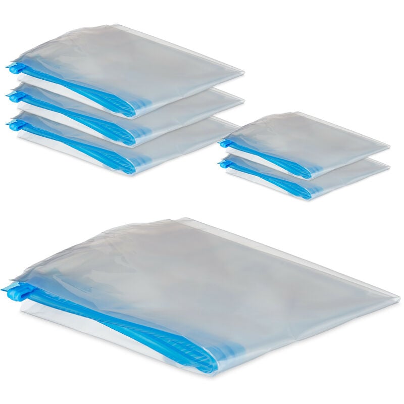 foto del prodotto sacchetti sottovuoto per vestiti, set da 6, sacchi sotto vuoto per valigia, 2 misure, vacuum bags, trasparente relaxdays