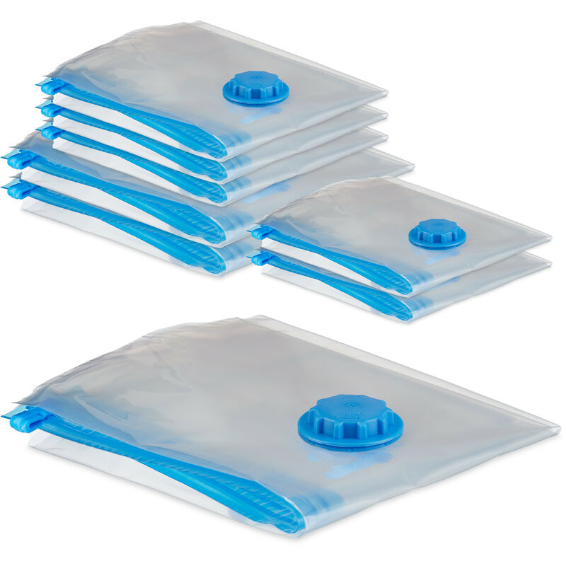 foto del prodotto sacchetti sottovuoto per vestiti, set da 8, sacchi sotto vuoto per valigia m l xl, vacuum bags, trasparente relaxdays