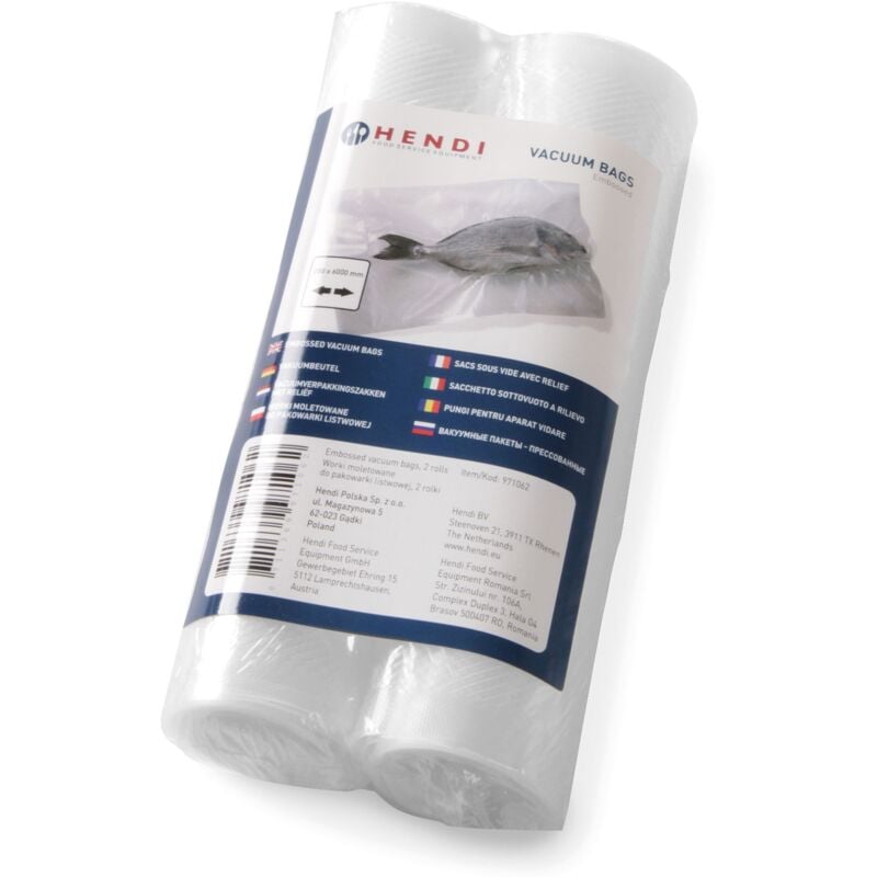 foto del prodotto sacchetti sottovuoto zigrinati per termosaldatrici 200x6000 mm 2 rotoli - hendi 297469