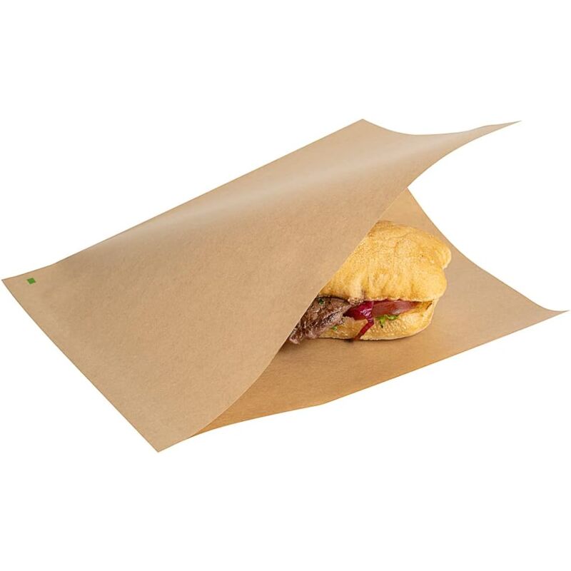 foto del prodotto sacchetto a doppia apertura, 500 grandi fogli di carta da gastronomia, carta kraft marrone usa e getta, resistente all olio, adatta per snack,