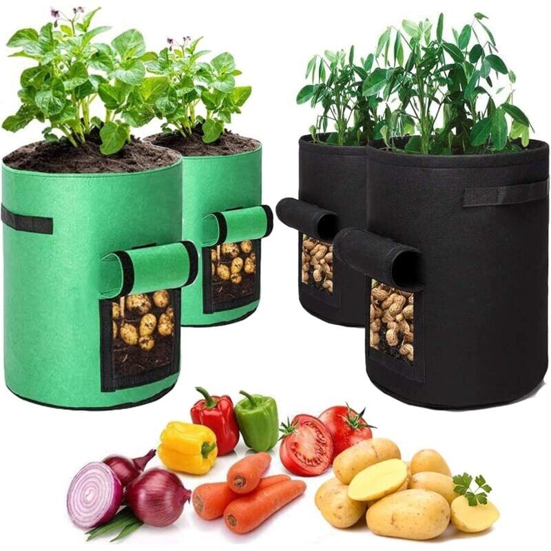 foto del prodotto sacchetto per piantagione in geotessile, 4 sacchetti per piantagione di patate (2 sacchetti da 10 galloni, 2 sacchetti da 7 galloni), vaso per patate con finestra, per piantare patate, pomodori