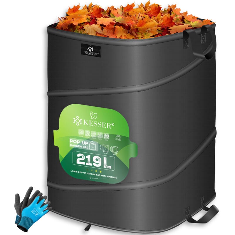 foto del prodotto sacchetto pop up per il giardino sacchetto per foglie sacchetto per rifiuti urbani incl. guanti autoportante con manici robusto e pieghevole