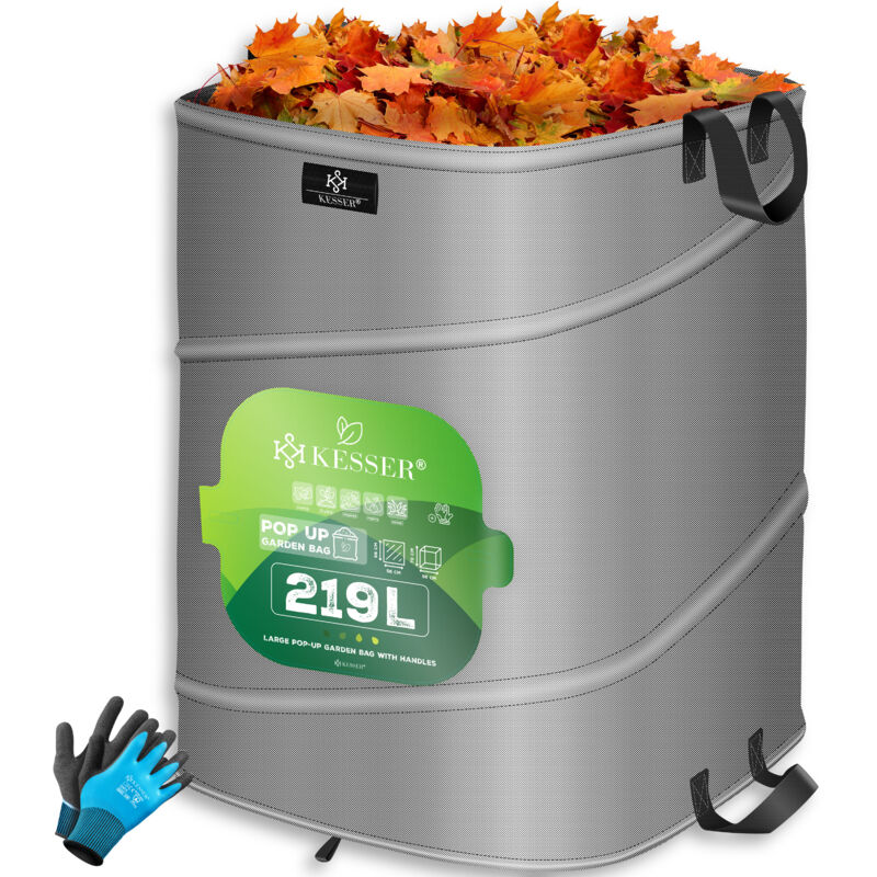foto del prodotto sacchetto pop up per il giardino sacchetto per foglie sacchetto per rifiuti urbani incl. guanti autoportante con manici robusto e pieghevole grigio 