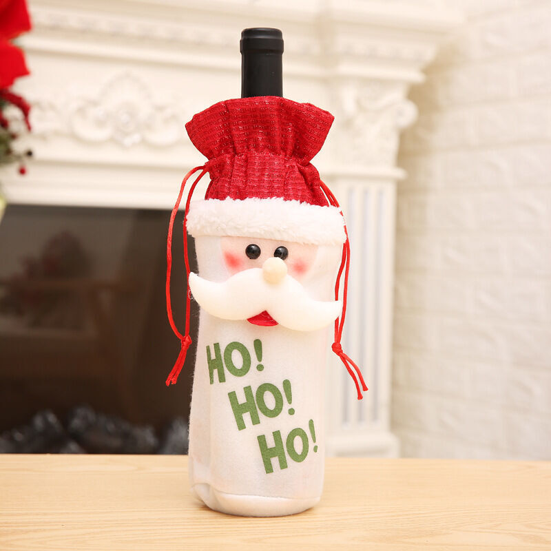 foto del prodotto sacchetto regalo natalizio a forma di bottiglia di vino con babbo natale e pupazzo di neve e modello di alce, per decorazioni natalizie per la casa.