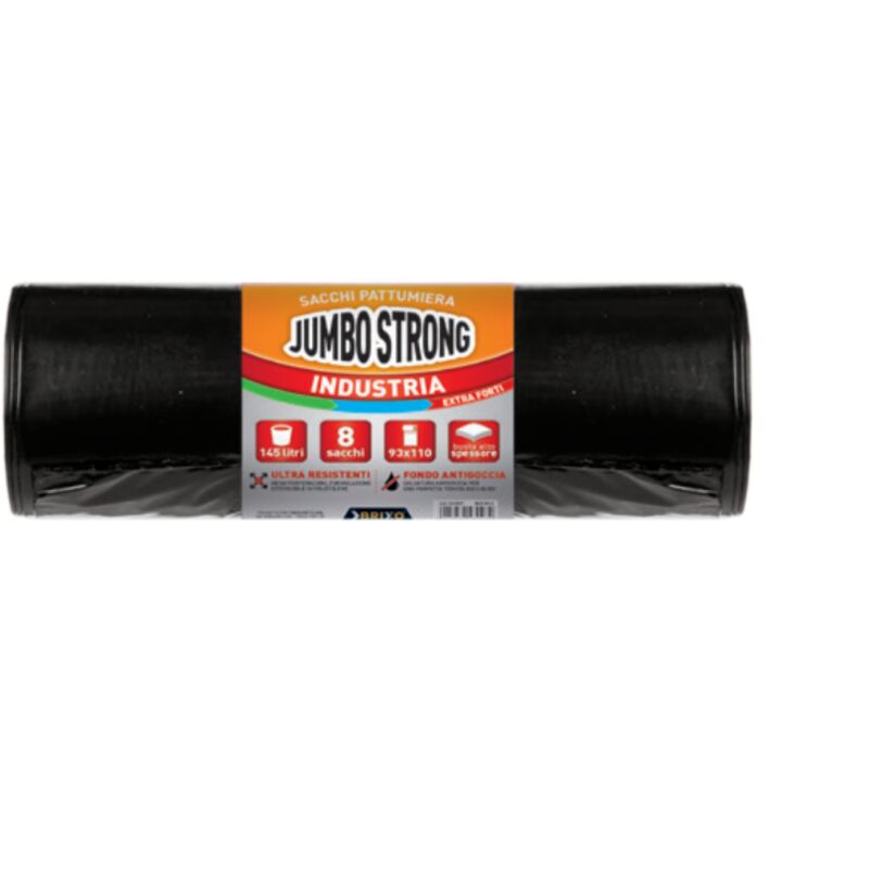 foto del prodotto sacchi pattumiera brixo jumbo strong 93x110cm 145lt nero 8pz 043007