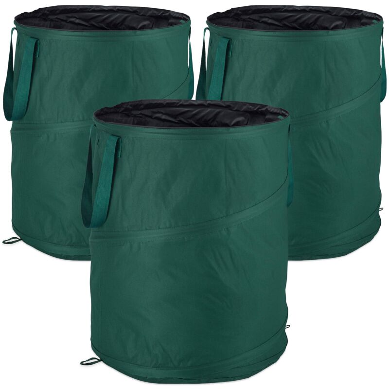 foto del prodotto sacchi per foglie pop up, set da 3, per fogliame e rifiuti da giardino, 160 l, autoportante, ∅: 55 cm, verdi - relaxdays