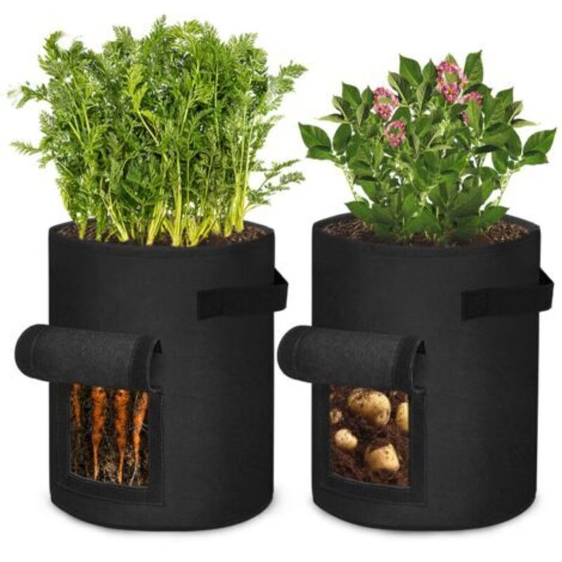 foto del prodotto sacchi per piante in tessuto resistente, 2 pezzi, 7 galloni, con manici, per patate, fiori, piante e verdure, neri lablanc