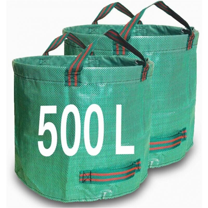 foto del prodotto sacchi per rifiuti da giardino 500l x 2 sacchi da giardino resistenti, sacchi da giardino riutilizzabili con manici, ideali per raccogliere rifiuti