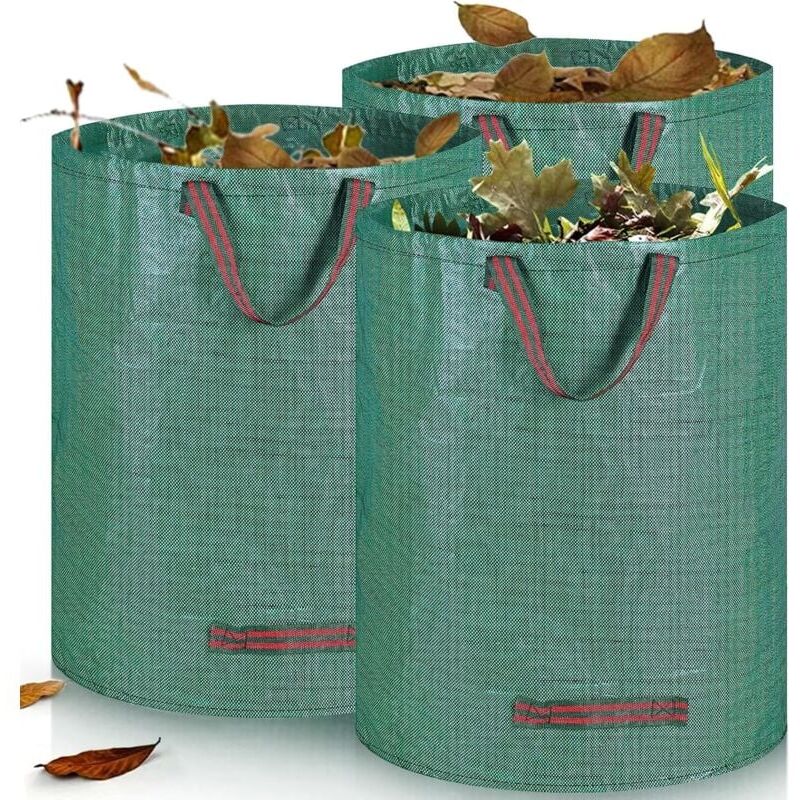 foto del prodotto sacchi per rifiuti da giardino resistenti confezione da 3 sacchetti riutilizzabili da 272 l con manici tessuto industriale per foglie, rifiuti e