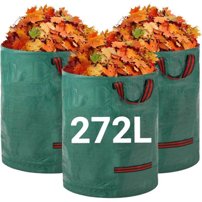foto del prodotto sacchi per rifiuti da giardino resistenti confezione da 3 sacchi da giardino riutilizzabili con manici da 272 litri tessuto industriale per