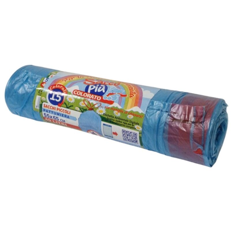 foto del prodotto sacchi rifiuti 40l 55x65cm 15pz azzurri maniglie