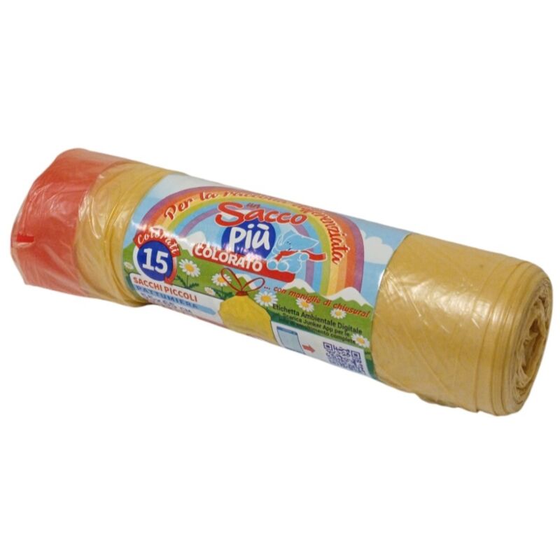 foto del prodotto sacchi rifiuti 40l 55x65cm 15pz gialli maniglie