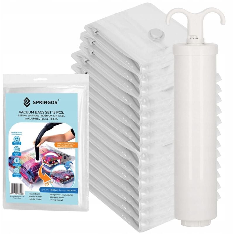 foto del prodotto sacchi sottovuoto resistenti per vestiti biancheria 15 pezzi pompa set di sacchi