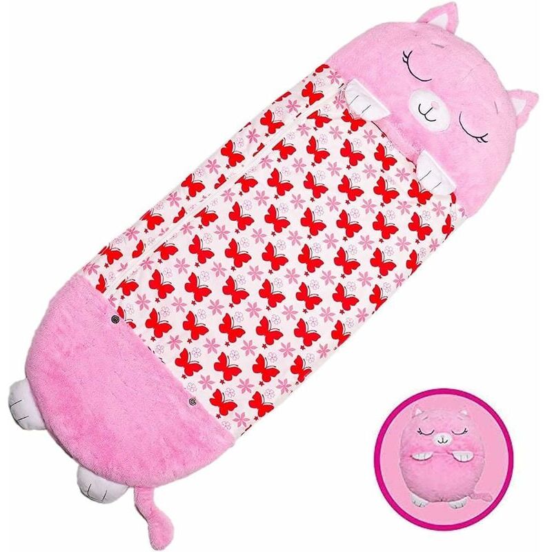 foto del prodotto sacco a pelo per bambini 2 in 1 con cuscino, morbido, confortevole, facile da trasportare, sacco a pelo per pisolino, per bambini di 3 6 anni,135x50cm