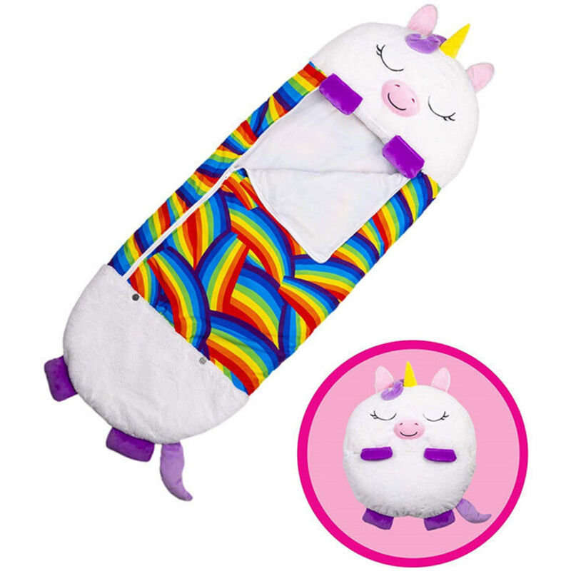 foto del prodotto sacco a pelo per bambini, in peluche, invernale, per bambini e bambine, con unicorno, 2 in 1, super morbido e caldo per tutte le stagioni, per