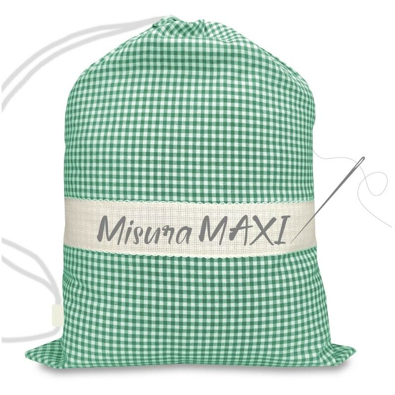 foto del prodotto sacco asilo misura grande maxi cm. 45x60 a quadretti tinto in filo con tela aida per ricamare il nome verde