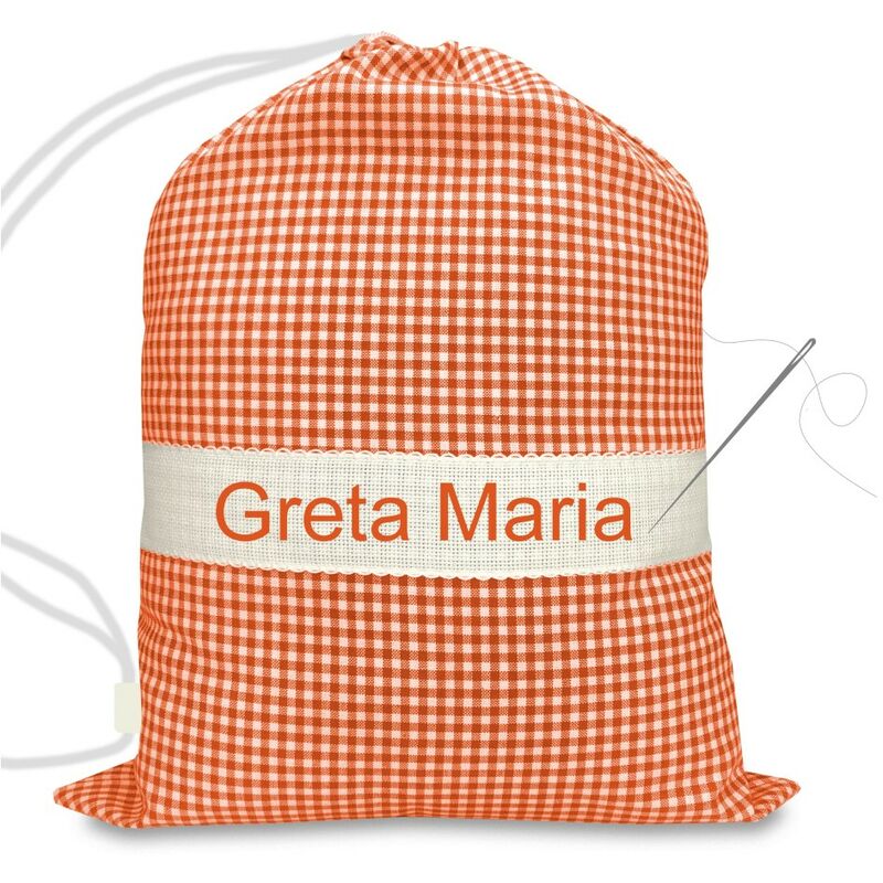 foto del prodotto sacco asilo ricamato e personalizzato misura grande maxi cm. 45x60 a quadretti arancio