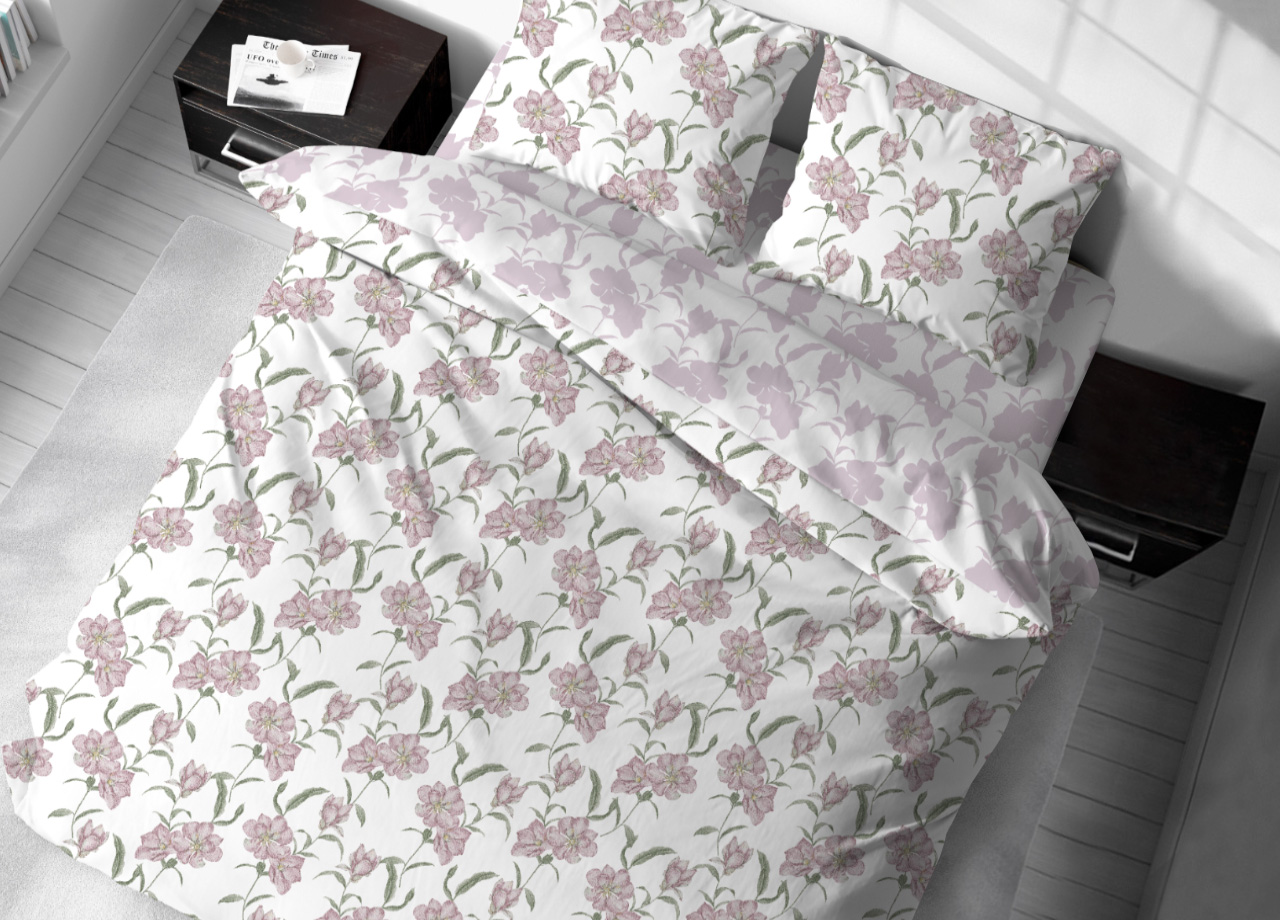 foto del prodotto sacco copripiumino in 100 cotone made italy disegno magnolia singolo rosa