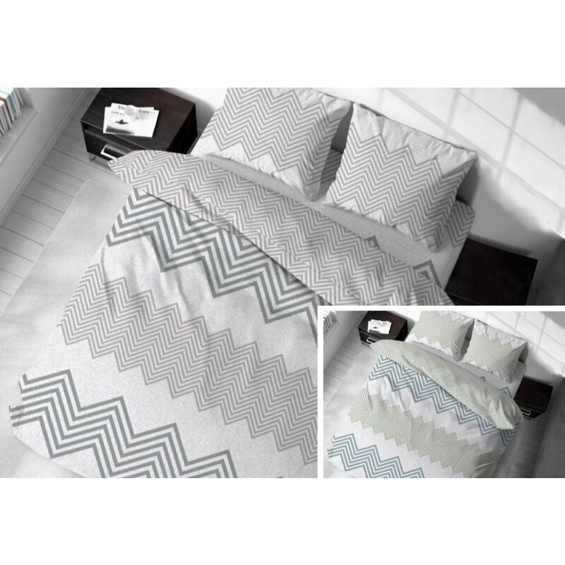 foto del prodotto sacco copripiumino in 100 cotone made italy disegno zig zag, misurapiazza e mezzacolorebeige