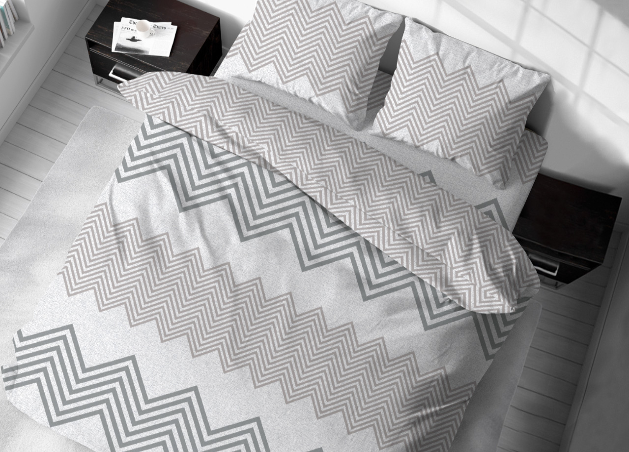 foto del prodotto sacco copripiumino in 100 cotone made italy disegno zig zag piazza e mezza beige