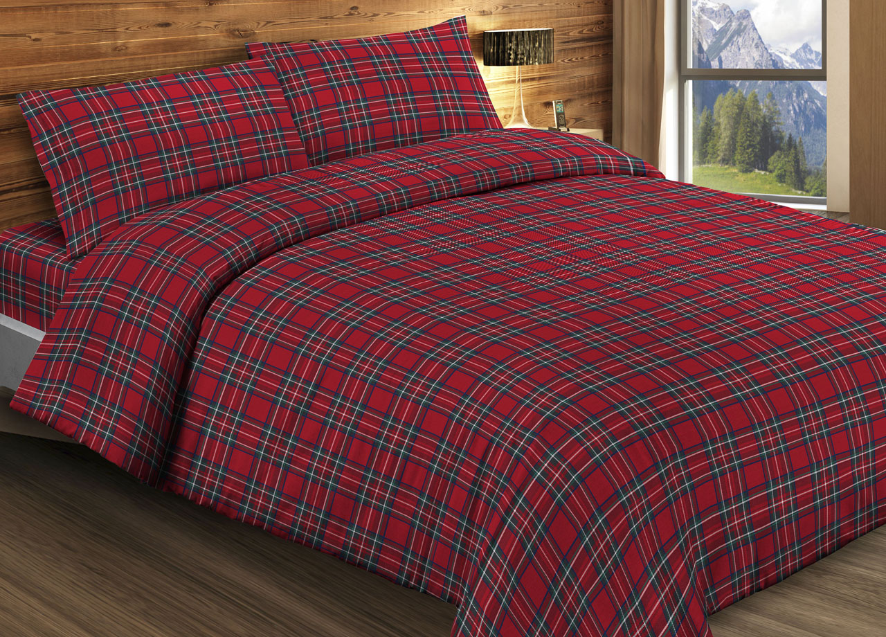 foto del prodotto sacco copripiumino in 100 cotone per piumino dis scozzese kilt matrimoniale rosso