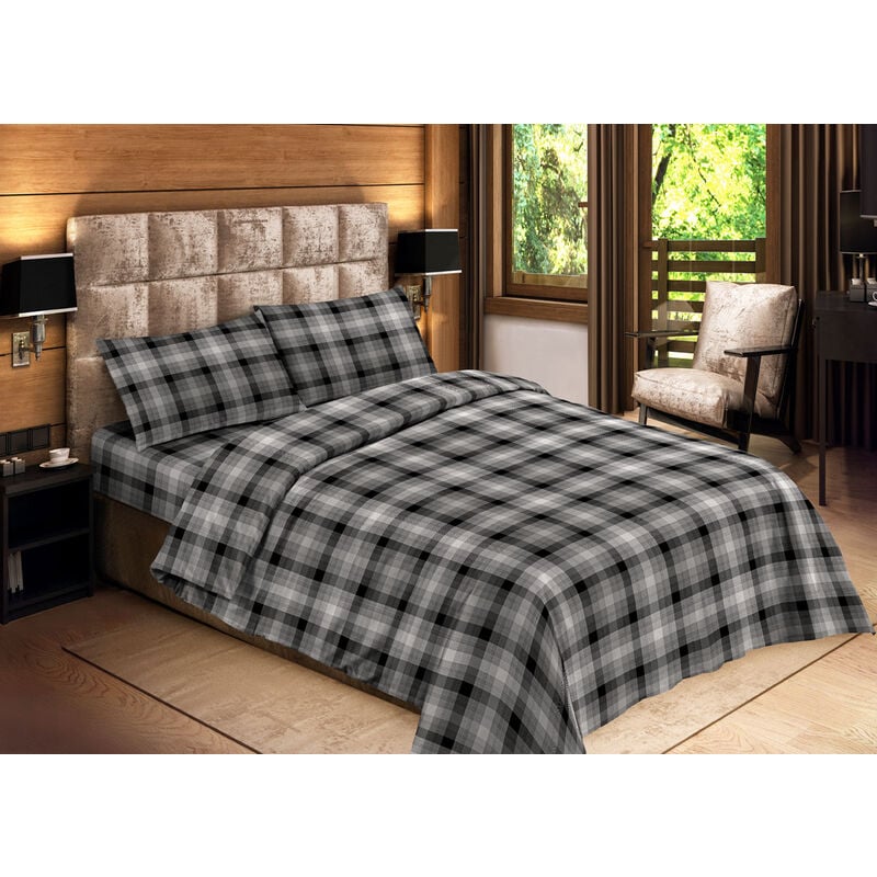 foto del prodotto sacco copripiumino microfibra letto matrimoniale tirolese scozzese cardiff grigio
