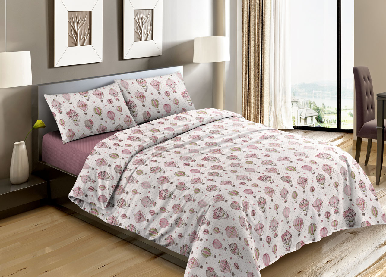 foto del prodotto sacco copripiumino piumone letto in 100 cotone made italy vari disegni rp 1 piazza mongolfiera rosa