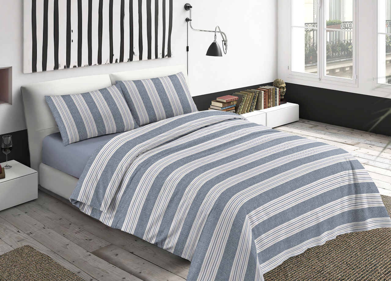 foto del prodotto sacco copripiumino piumone letto in 100 cotone made italy vari disegni rp 1 piazza righine blu