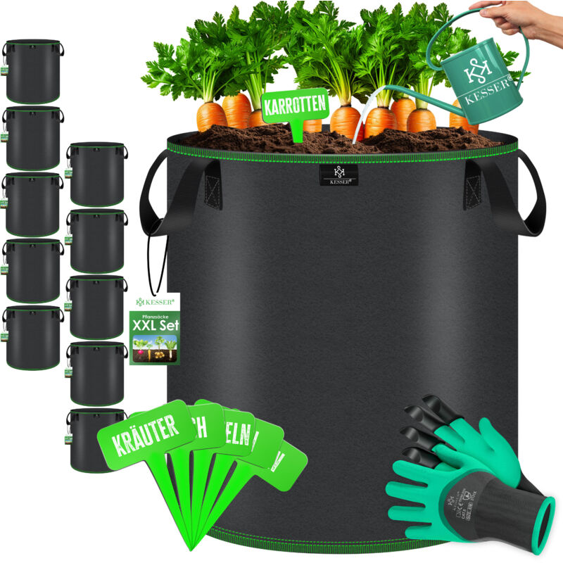 foto del prodotto sacco da coltivazione 20 litri 10 in tessuto con etichette, finestra e manici perfetto per verdure, fiori e frutta nero kesser