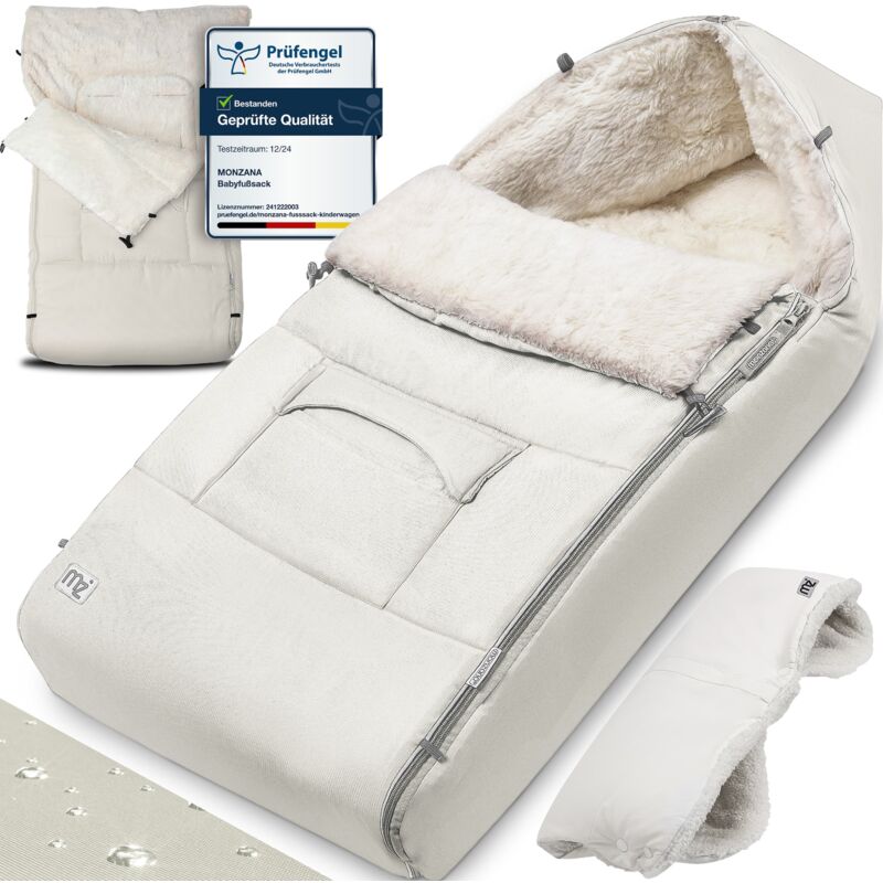 foto del prodotto sacco termico bimbo universale con scaldamani e custodia con strisce antivento lavabile a 30 seggiolino auto beige monzana
