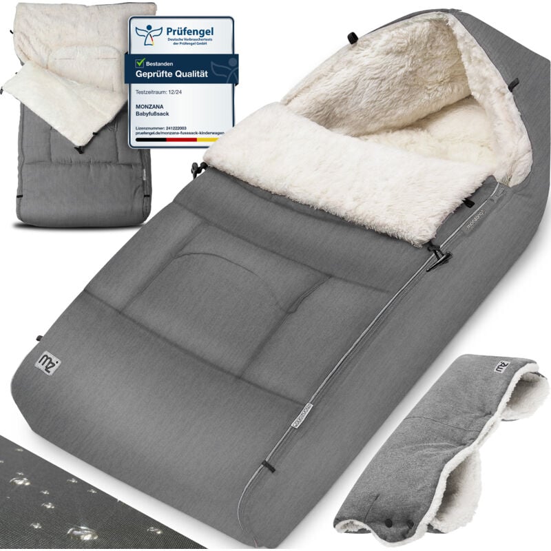 foto del prodotto sacco termico bimbo universale con scaldamani e custodia con strisce antivento lavabile a 30 seggiolino auto grigio monzana