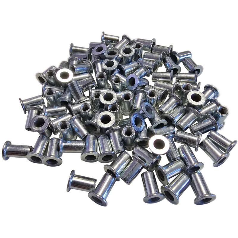 foto del prodotto sacto inserti filettati a testa piatta da 4 mm in acciaio zincato set di 100 dadi per rivetti ciechi