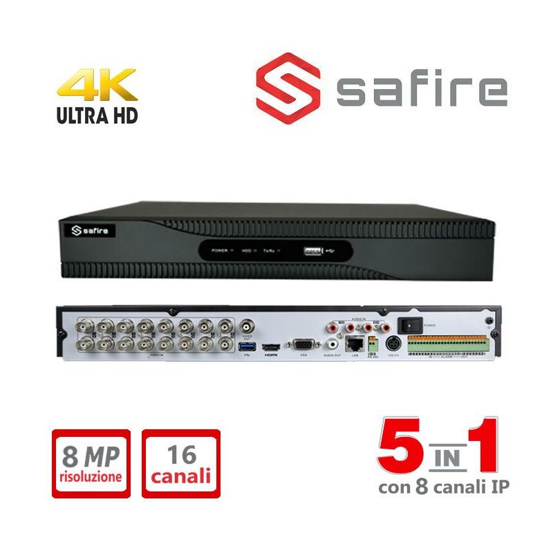foto del prodotto safire sf htvr8216ap hevc dvr 5in1 16ch hdtvi hdcvi ahd cvbs 8 ip