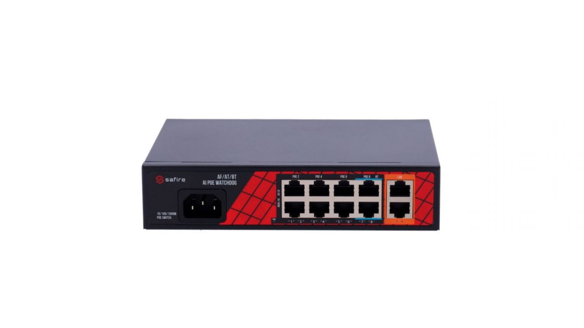 foto del prodotto safire switch hi-poe 8 porte poe 2 uplink rj45 2x10 100 1000mbps