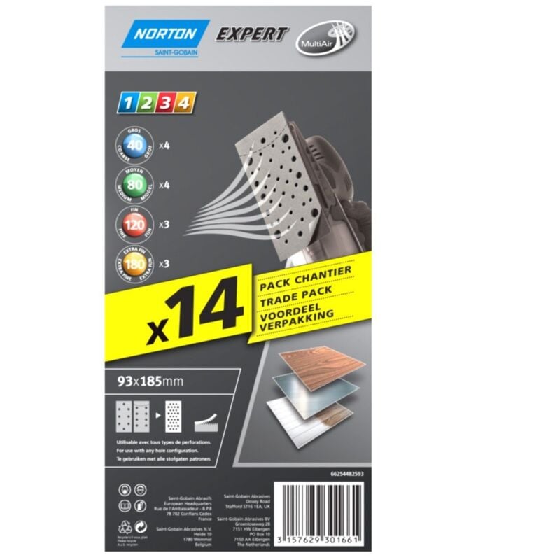 foto del prodotto saint gobain norton set di dischi expert multi air, 93 x 185, 14 pezzi, grane assortite