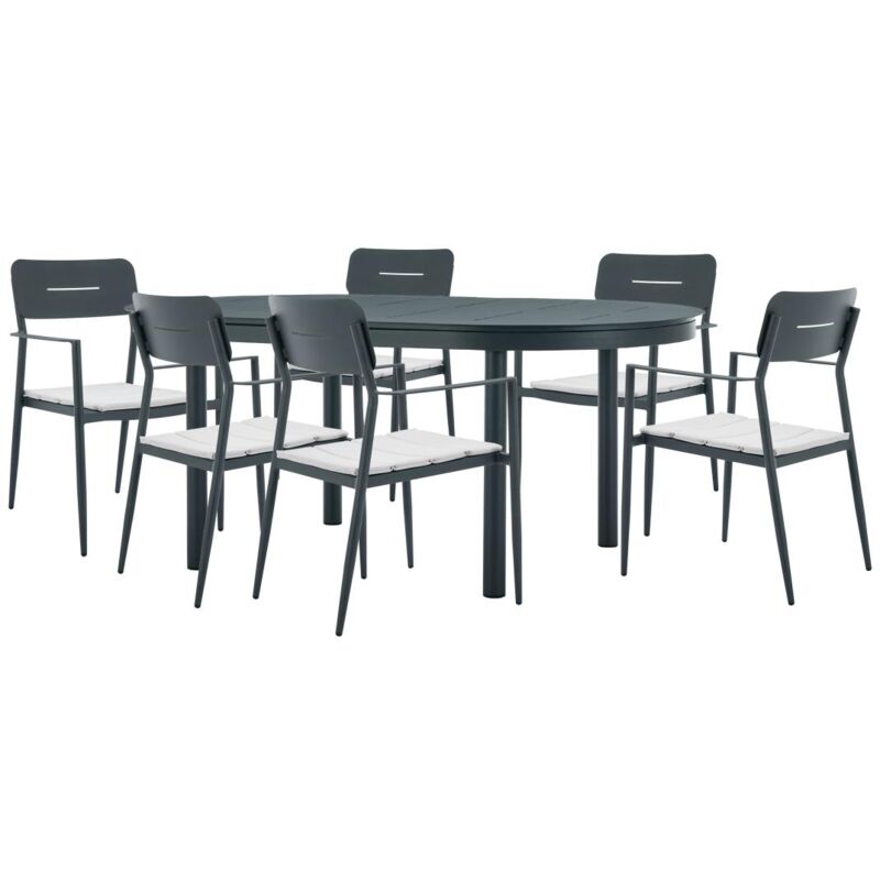 foto del prodotto sala da pranzo da giardino alluminio tavolo allun. l.170 240 6 poltrone impilabili antracite lottys di mylia