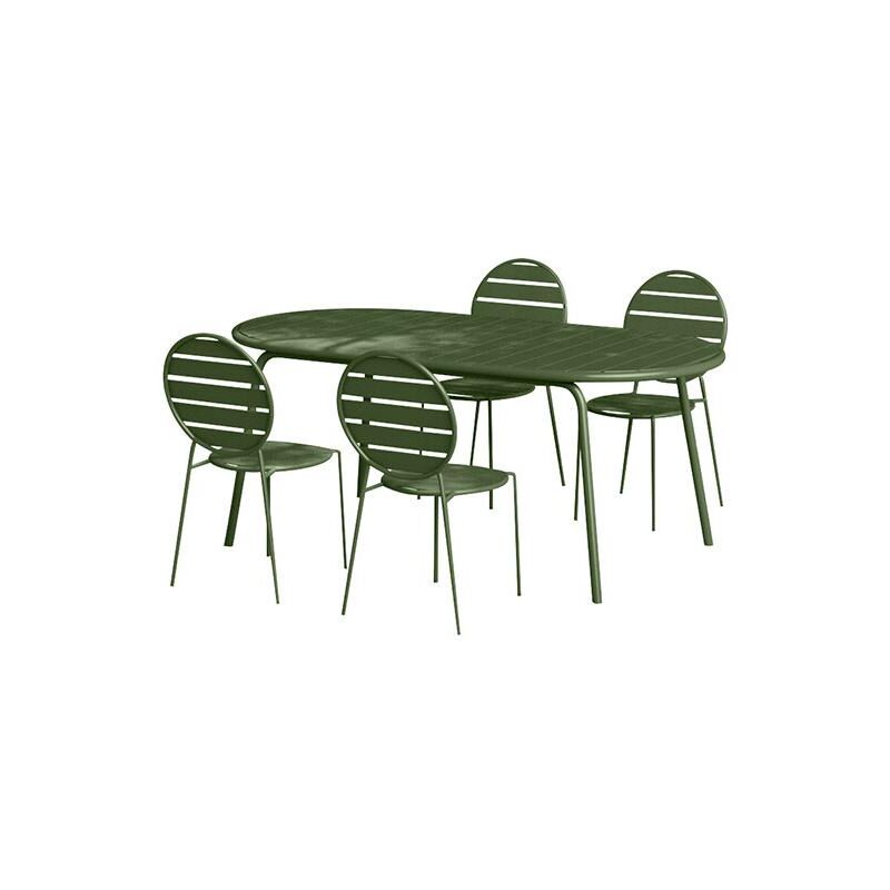 foto del prodotto sala da pranzo da giardino in metallo un tavolo ovale l.180 cm e 4 sedie kaki montefaro di mylia