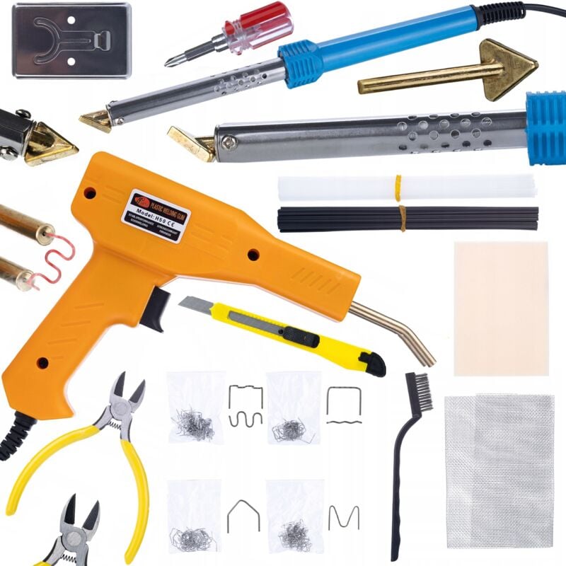 foto del prodotto saldatore tipo ferro blue lark 80w bl80w con set di accessori plastica, rete serie s elettrica cucitrice in plastica in custodia 200 punti
