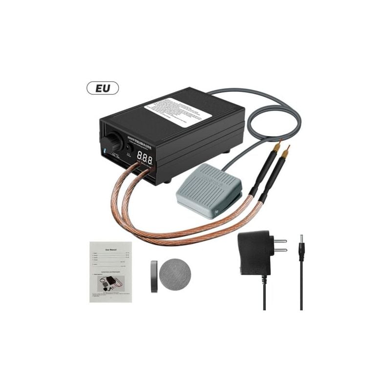 foto del prodotto saldatrice a punti portatile da 8000 w, regolabile da 0 a 1200 a, batteria al litio da 9600 mah, penna per saldatura doppia per batteria 18650.