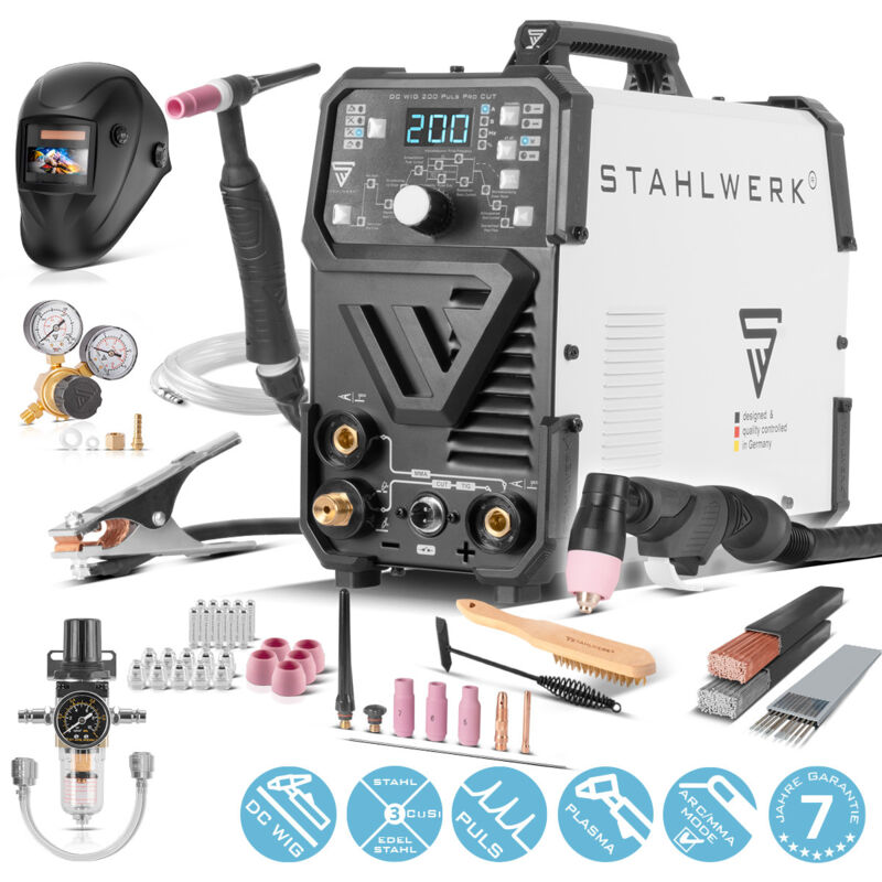 foto del prodotto saldatrice combinata stahlwerk dc tig 200 puls pro 4 in 1 cut, completamente attrezzata
