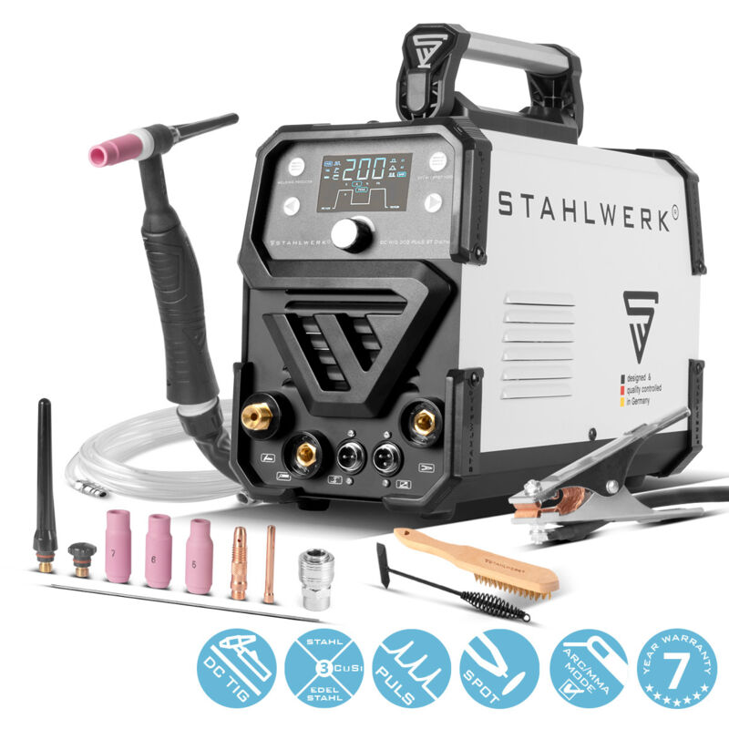 foto del prodotto saldatrice dc tig 200 pulse st digital mma funzione spot e impulso stahlwerk