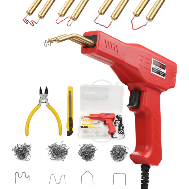 foto del prodotto saldatrice in plastica. pistola per saldatura. kit di riparazione paraurti auto. saldatura in plastica per paraurti auto scatola di carta